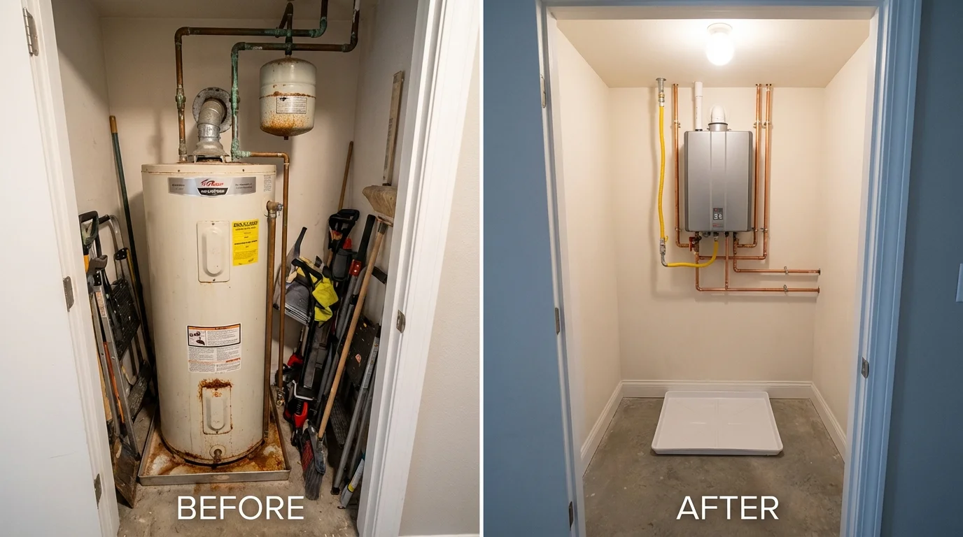Tank water heater versus wall-mounted tankless unit comparison for Hampton, NJ homeowners