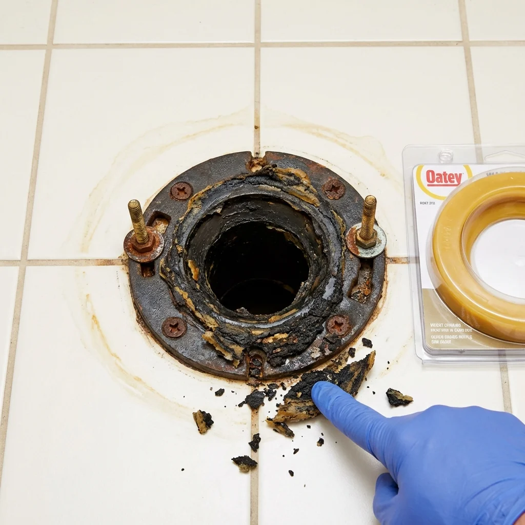 Failed wax ring showing water seepage at the base of a toilet in a Hampton, NJ home