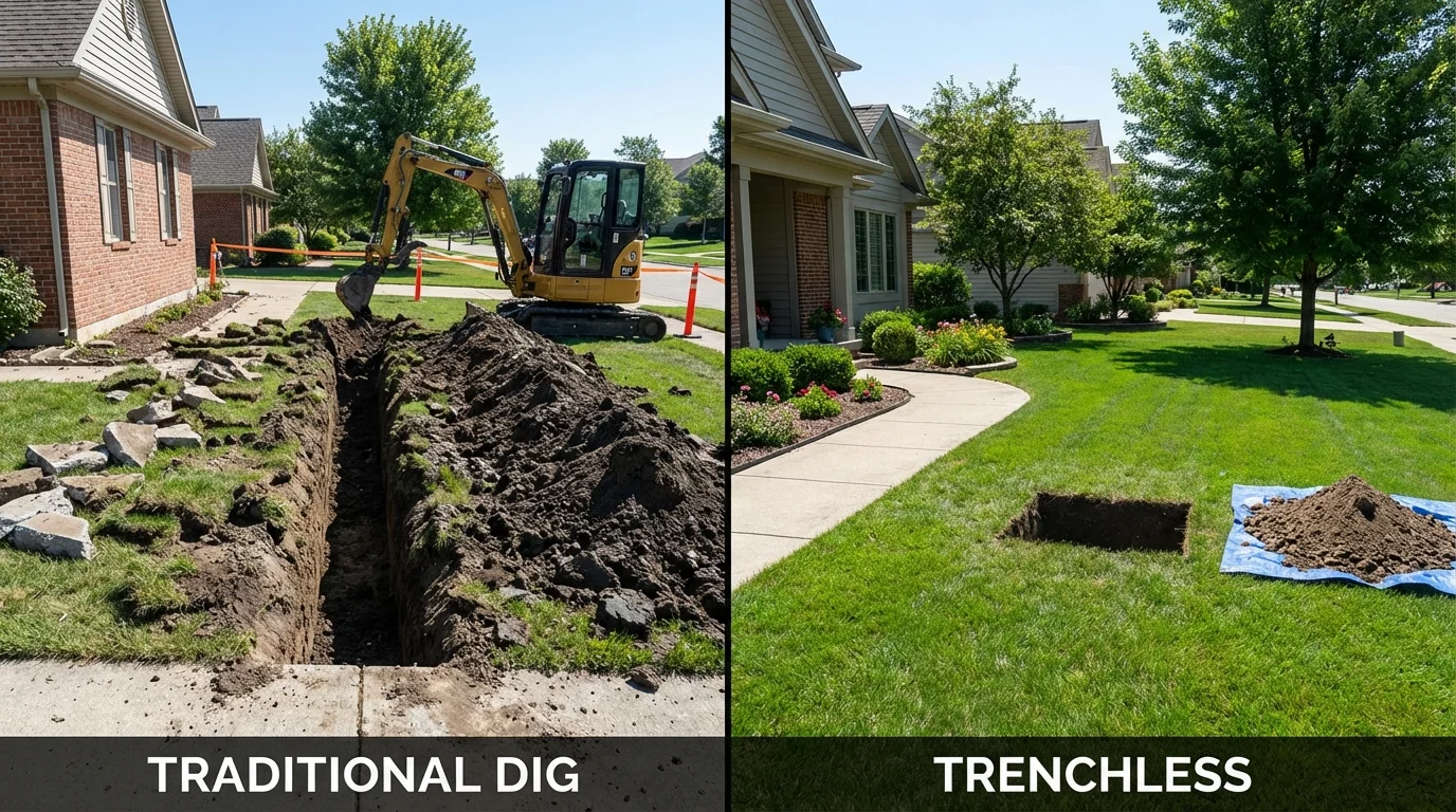 Trenchless sewer repair with minimal yard damage versus traditional excavation in Hampton, NJ